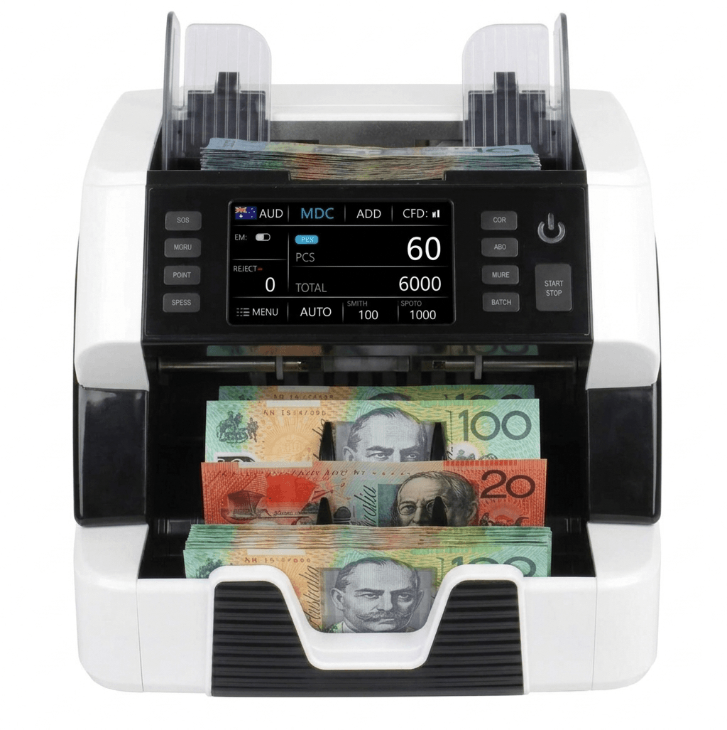 AU-800a money counter counts mixed denomination Australian dollar banknotes