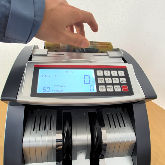 AU-100 money counter demo of counting Australian Dollar Banknotes