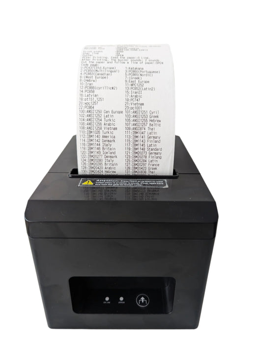 Black thermal receipt printer with printed receipt
